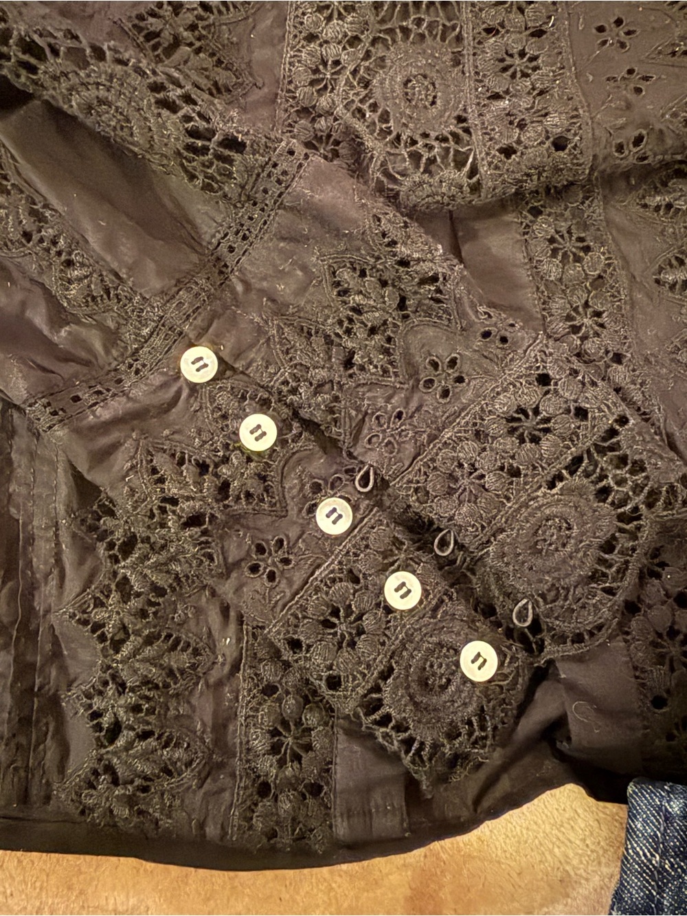 Sezane Rym Black Lace Button-Front Blouse - Picture 5 of 6